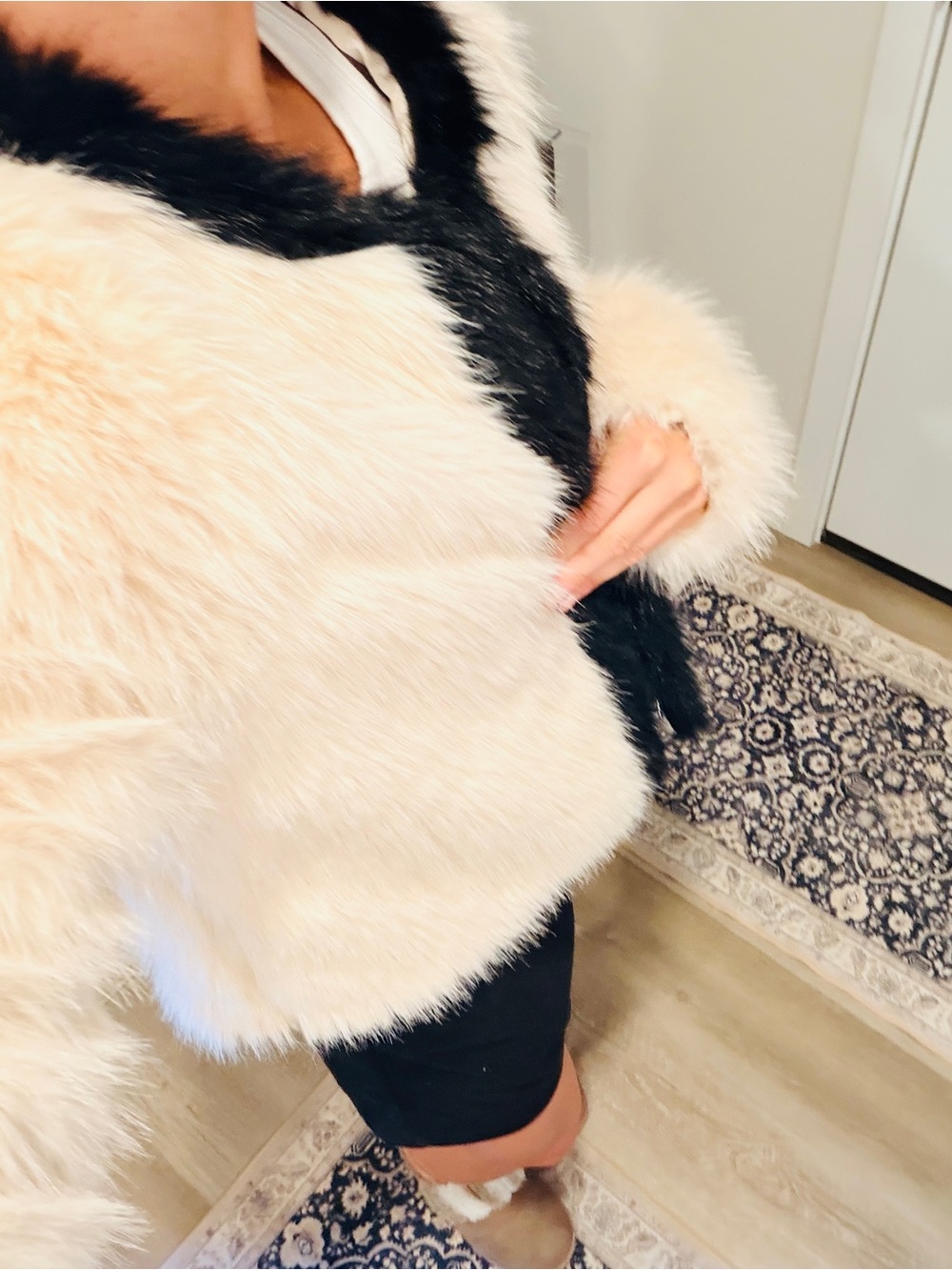 HYFVE Cream Faux Fur Jacket with Black Trim